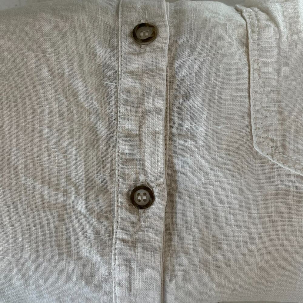 Zara Women's Medium White Linen Button Up Pocket Short Sleeve Cropped Blouse - Picture 5 of 7